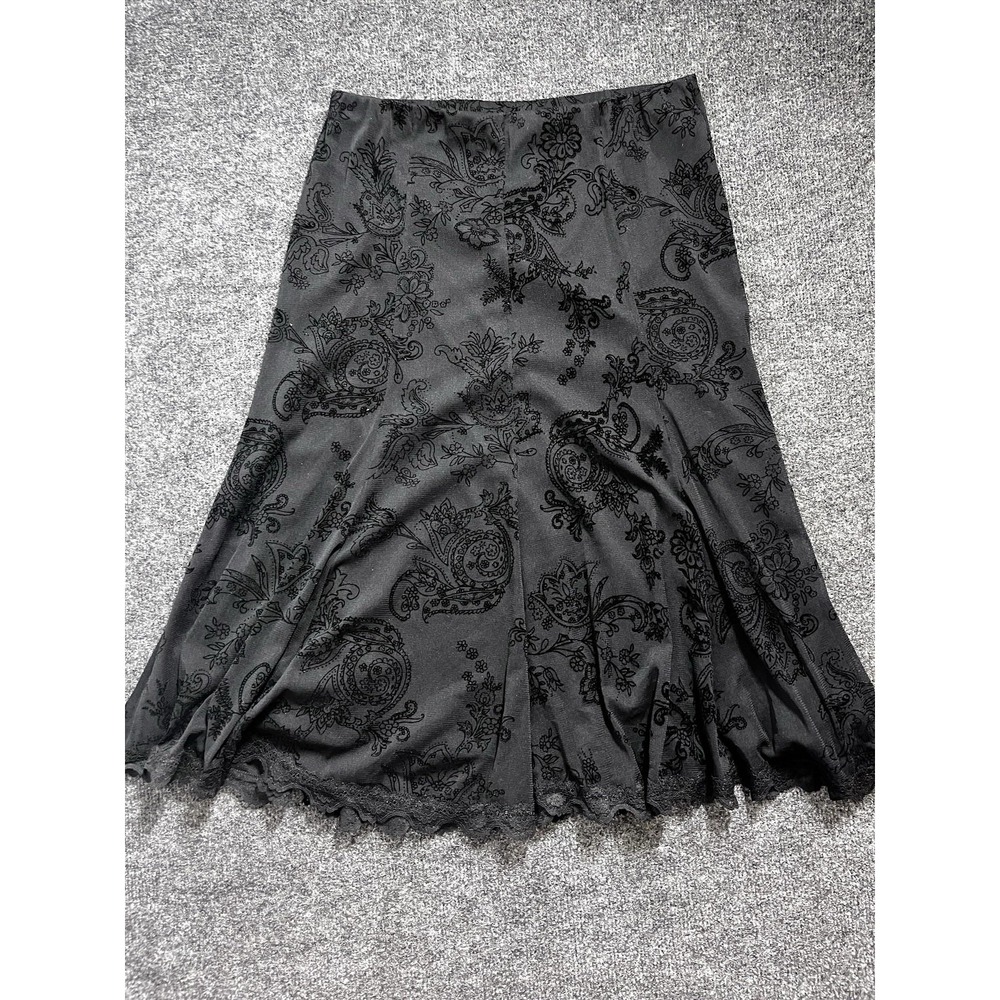 Vtg RQT Velvet Accent Mesh Lace Hem Maxi Skirt Sz Petite Medium Y2K Dark Fairy